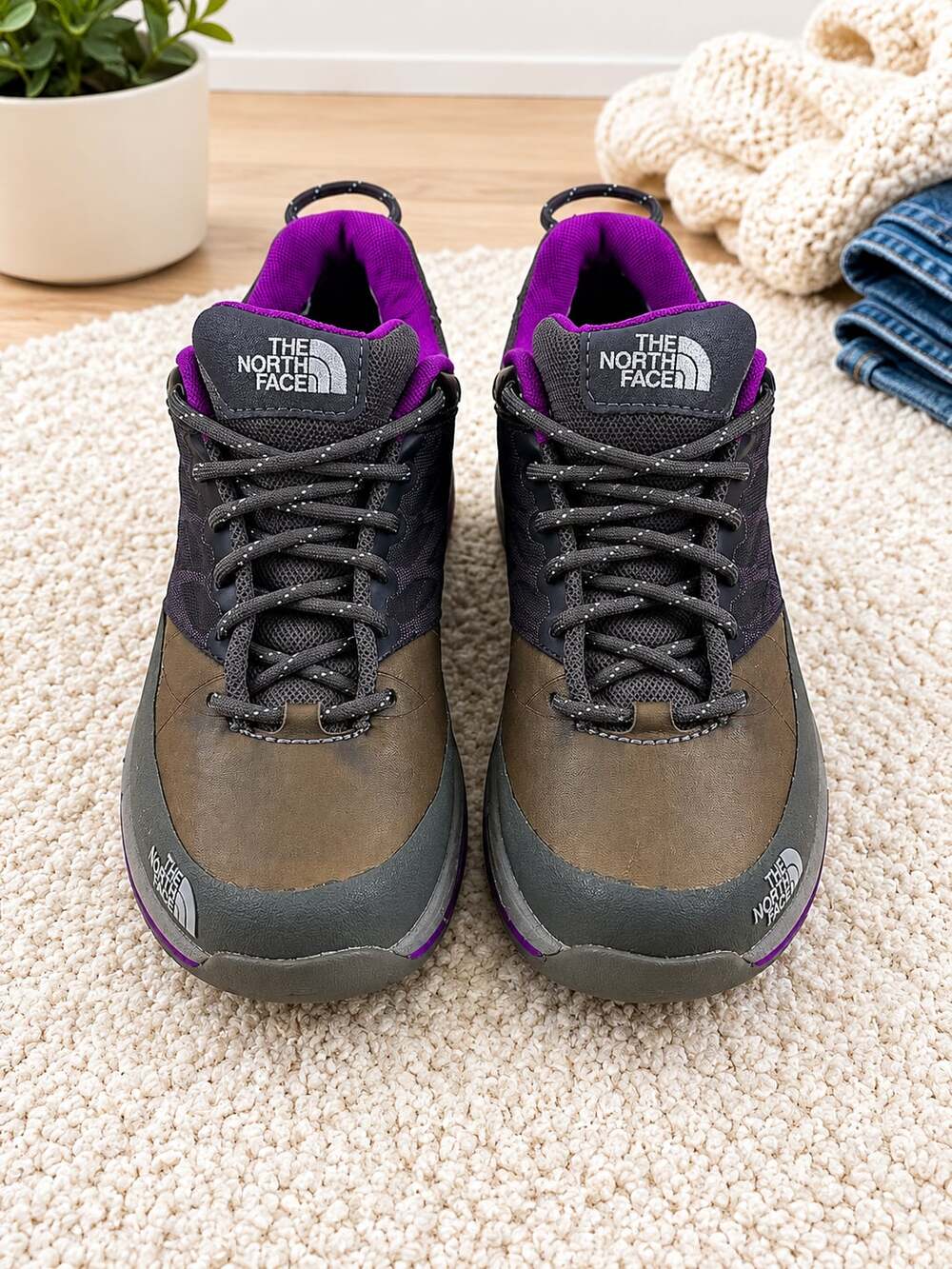 The North Face Brown Black Athletic Shoes with Purple Accents